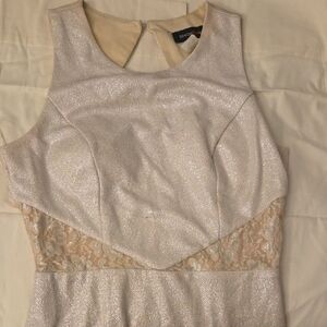 Elegant Beige Sleeveless Dress with Lace Detail